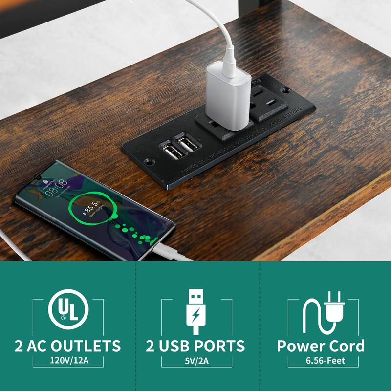 Portable Computer Desk Height Adjustable Laptop Table with Wheels Charging Station