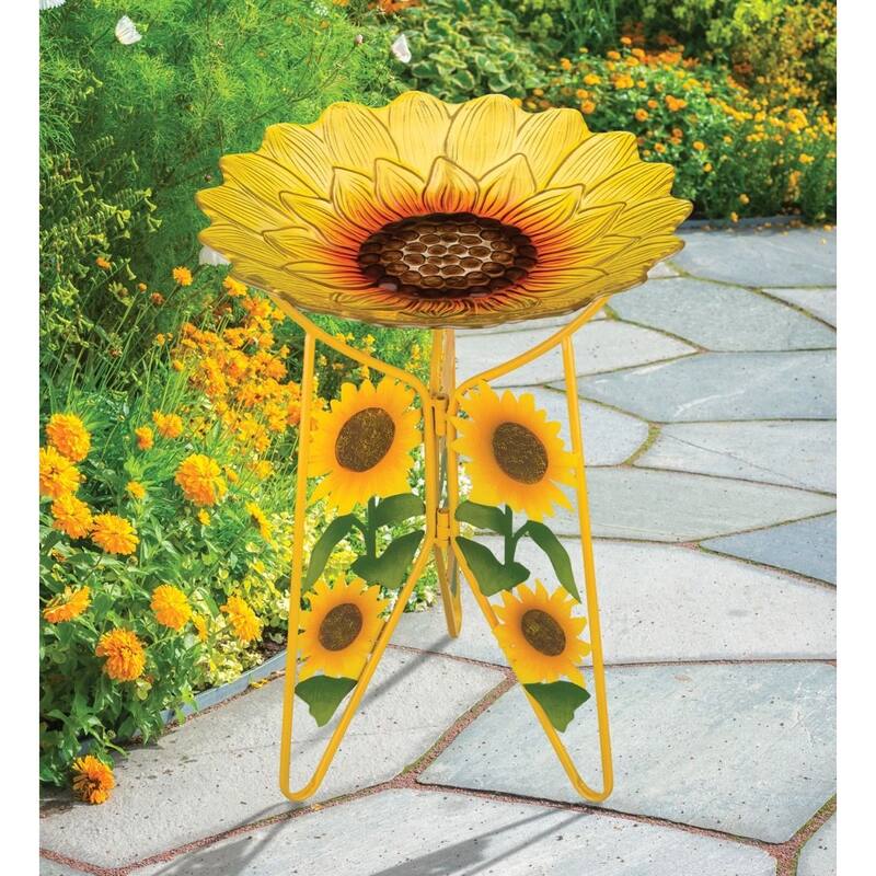 18" Birdbath with Decorative Stand - Sunflower