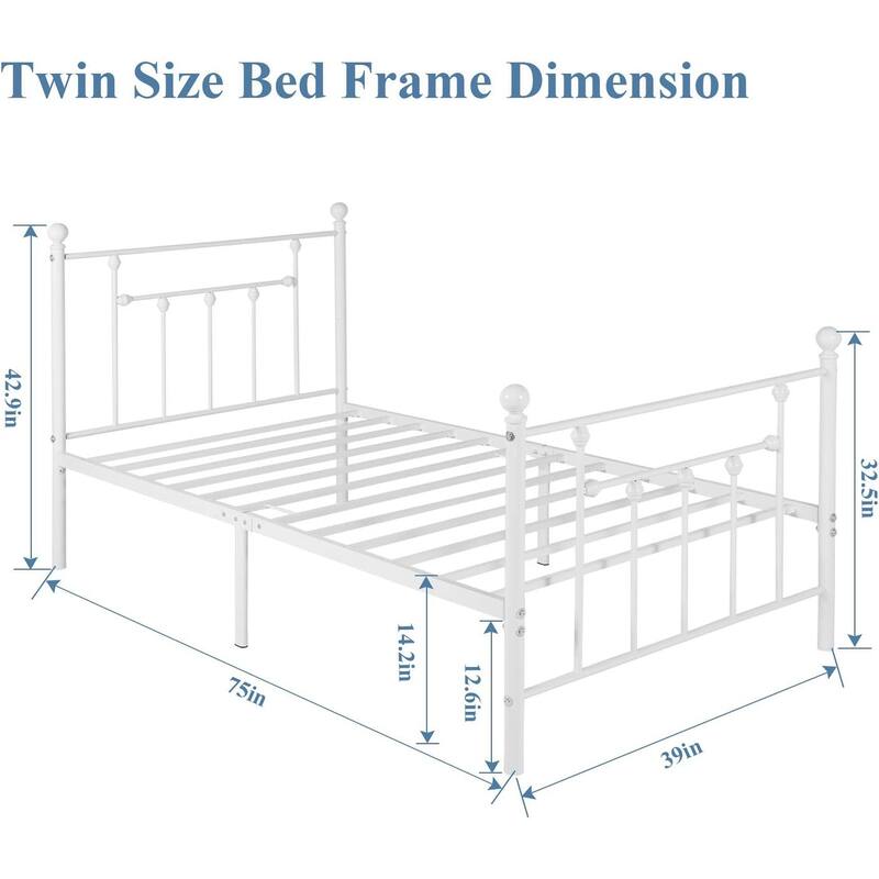 14 Inch Metal Victorian Platform Bed Frame with Headboard and Footboard, Heavy Duty Mattress Foundation with Steel Slats Support