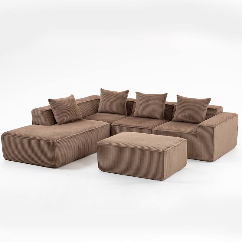Corduroy Modular Sectional Sofa with Chaise Lounge, Deep Seat, Ottoman