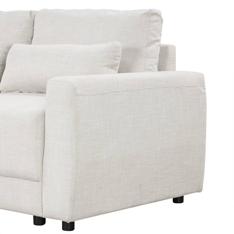 92.9" Linen L-Shaped Sectional Sofa with Removable Cushions and 3 Pillows