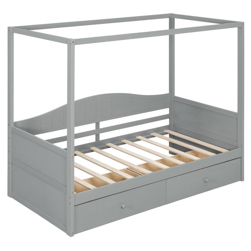 Twin Canopy Daybed with 2 Storage Drawers Solid Wood and MDF Frame