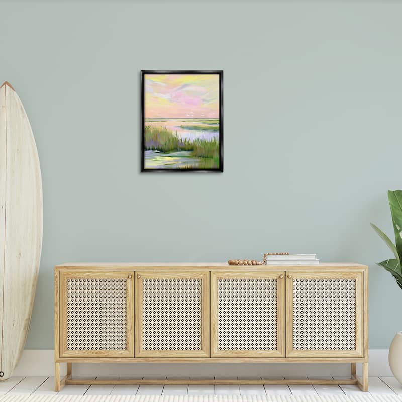 Stupell Soft Pink Marshland Sunrise Framed Floater Canvas Wall Art Design By Arlington Prints