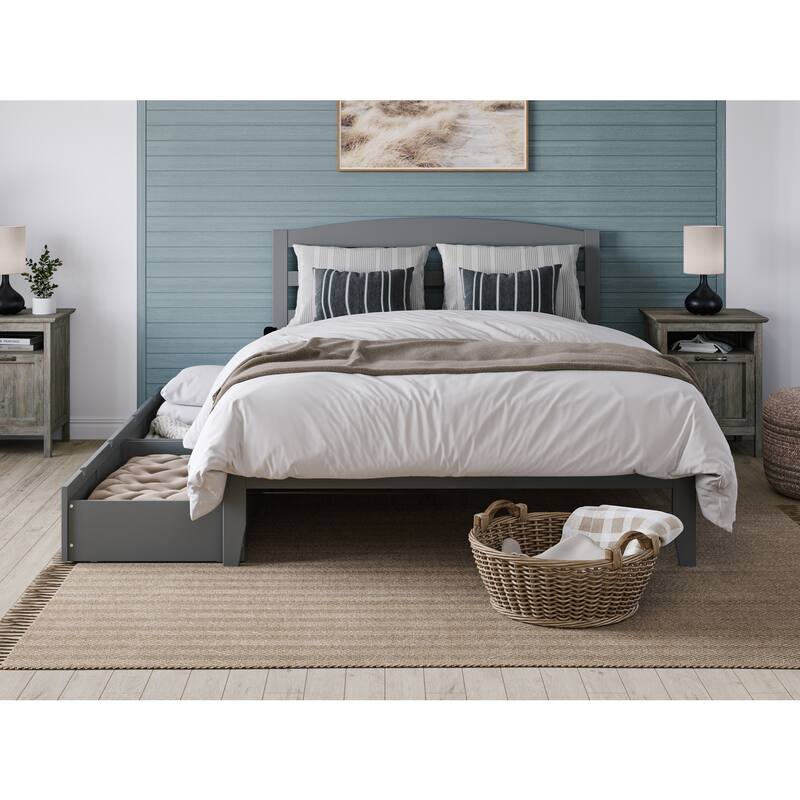 Vintage Platform Bed with Drawers, Queen Size Bed Frame, Grey Finish, Modern Style Bedroom Furniture