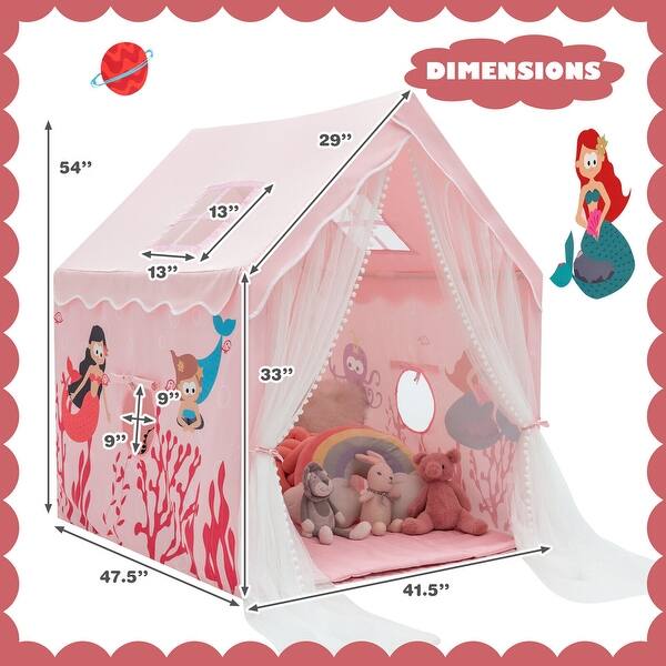 Kids Playhouse Large Children Indoor Play Tent w/ Cotton Mat Longer