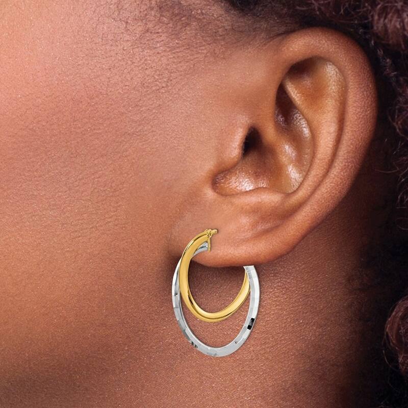 Curata 14k and White Rhodium Polished Fancy Hoop Earrings - 27x19mm Wide 1.5mm Thick Jewelry Gifts for Women