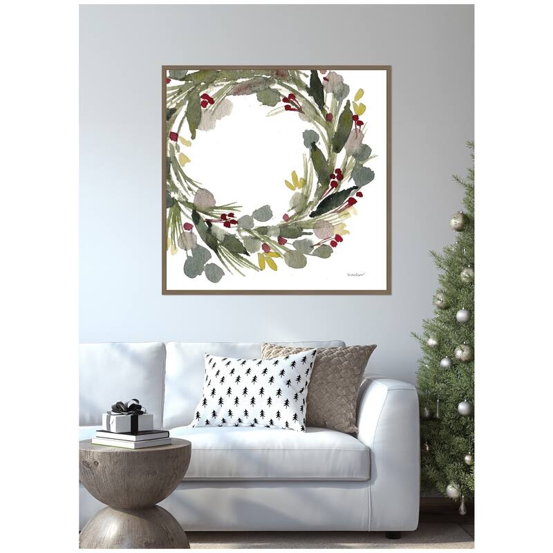 Kate and Laurel Framed Canvas Loose Christmas Wreath by Patricia Shaw
