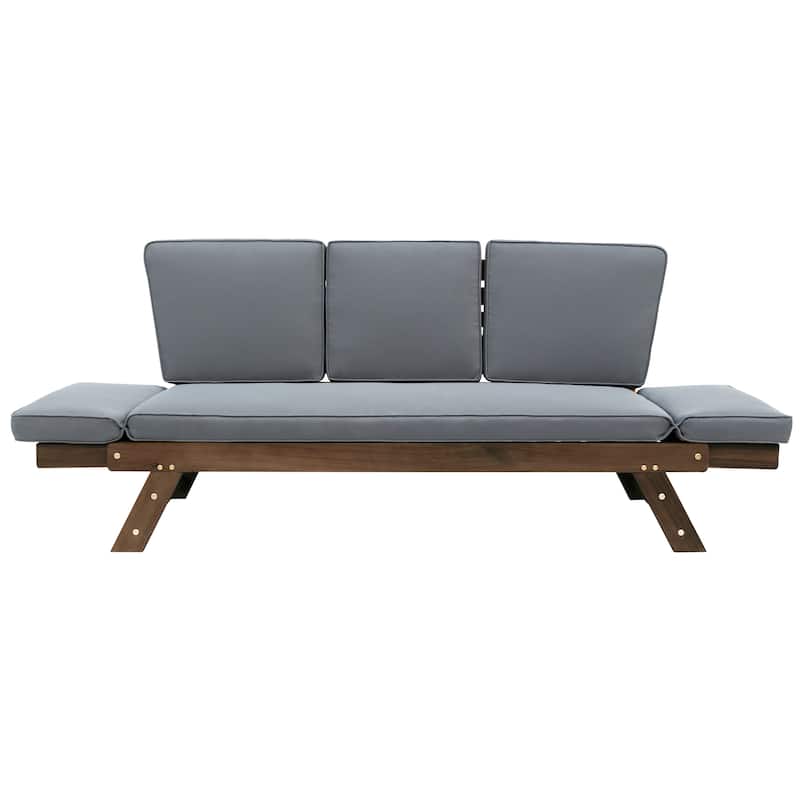 Roomfitters Outdoor Adjustable Patio Wooden Daybed Sofa Chaise Lounge with Cushions