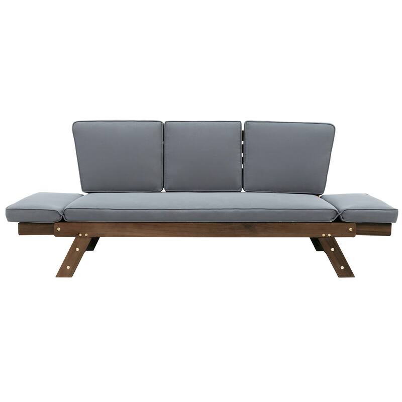 Outdoor Solid Wood Daybed Sofa with Adjustable Armrests