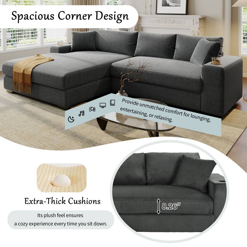 Deep Seat Sleeper Sofa Sectional Sofa Bed Built-in Cup Holders, Charging Ports