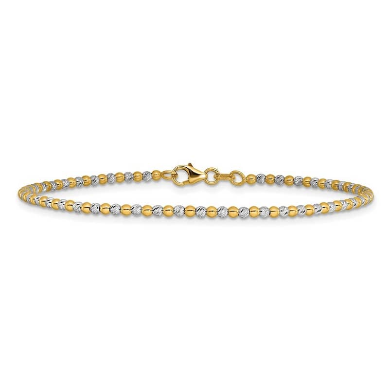 Curata 14k Two tone Gold 7.5" 2mm Diamond Cut Beaded Bracelet
