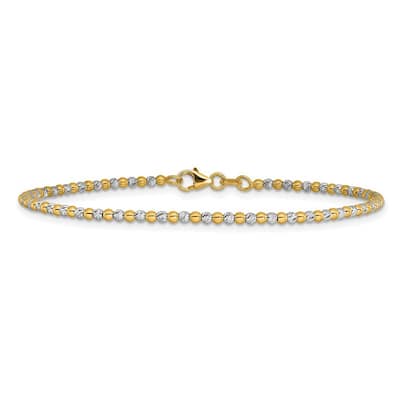 Curata 14k Two tone Gold 7.5" 2mm Diamond Cut Beaded Bracelet