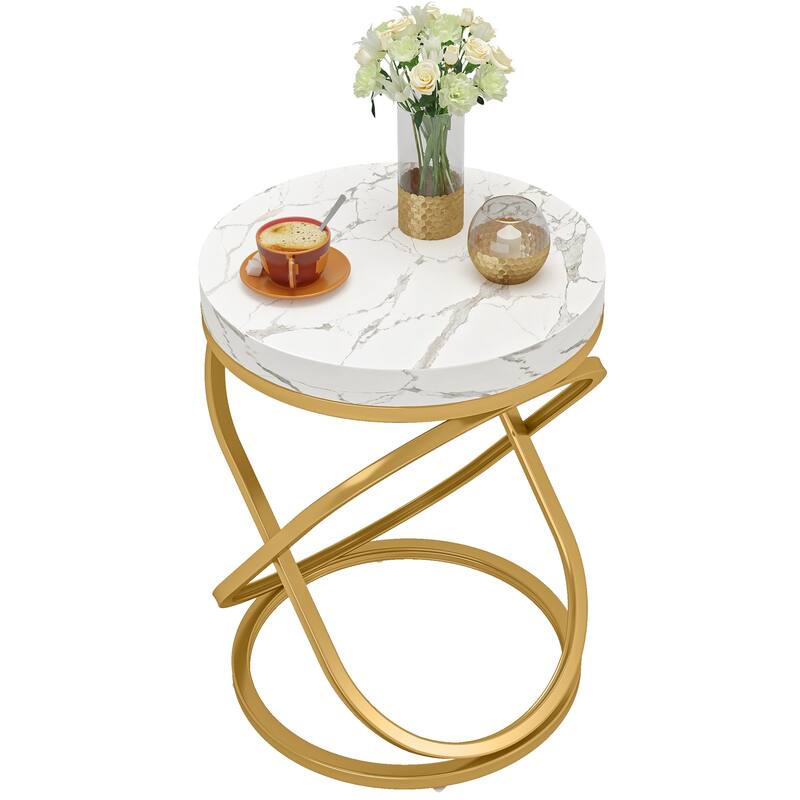 Modern Faux Marble End Table, Round Side Table, Sofa Nightstand Bedside for Living Room, Bedroom