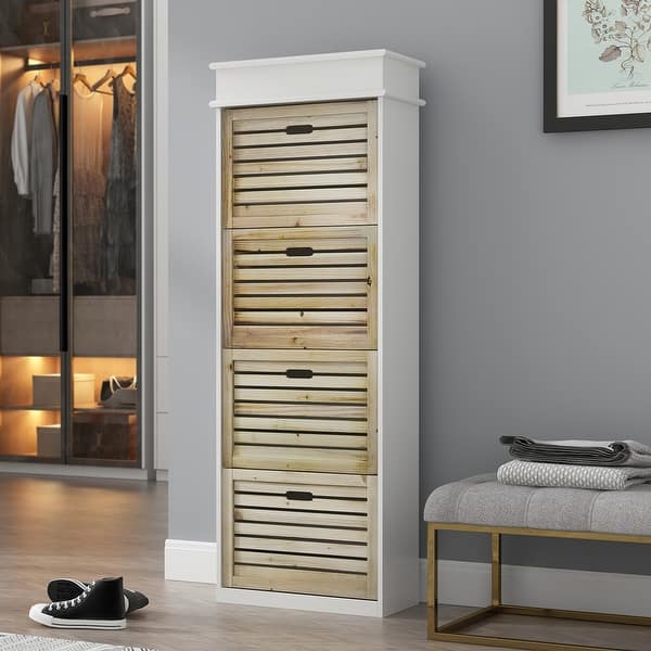 Round Swivel Shoes Storage Cabinet Tall And Narrow Shoe Cabinet White&Gold  1-Door