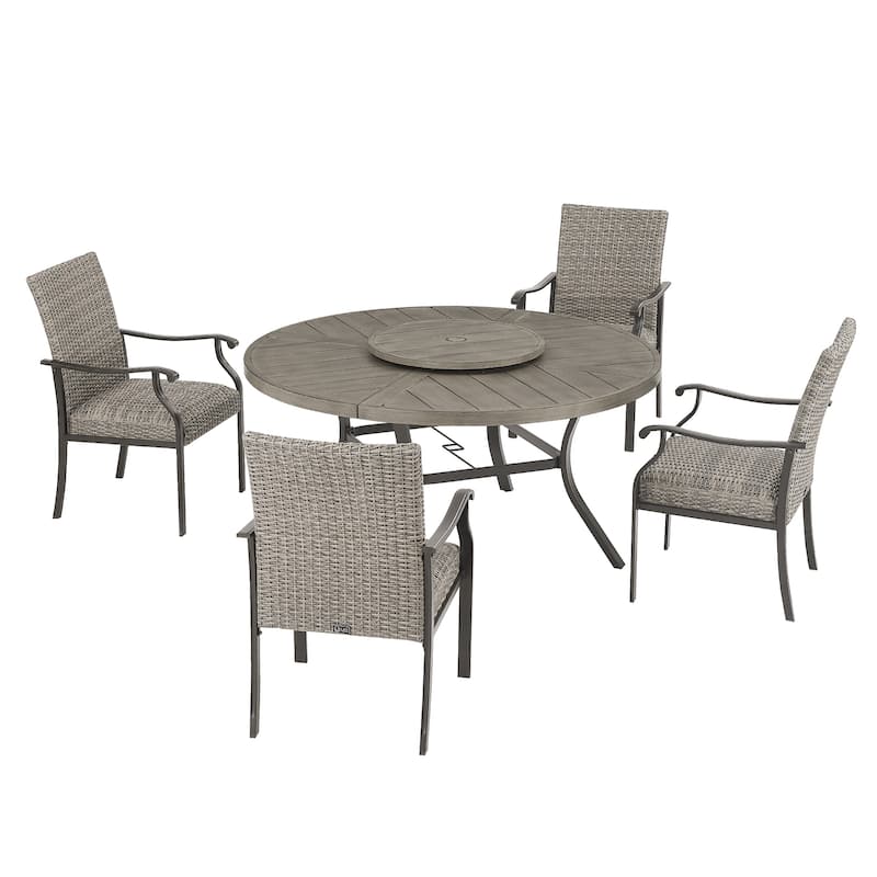 Patio Aluminum Round 59.5" Dining Table Set With Removable Lazy Susan