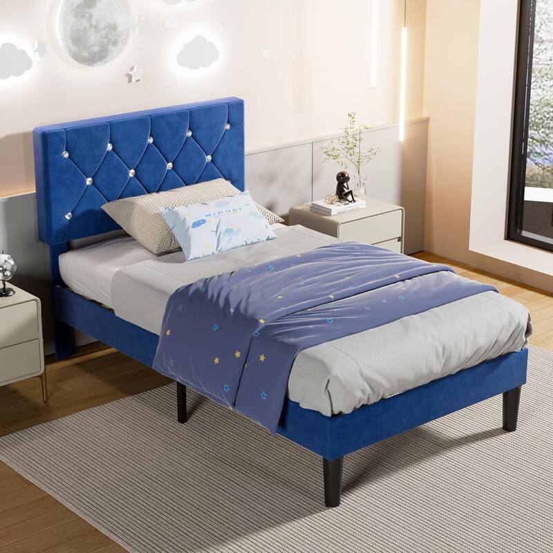 VECELO Upholstered Beds With Diamond Tufted Headboard, Platform Bed Frame, 7.9'' Under Bed Space