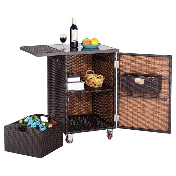Shop Costway Brown Rattan Wicker Kitchen Trolley Cart Patio Roller