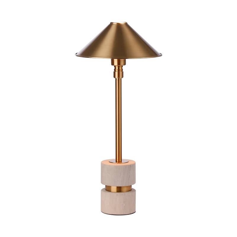 Scifi Steampunk Desk Lamp, Brass Alabaster Stone Table Light Metal Cone Shade