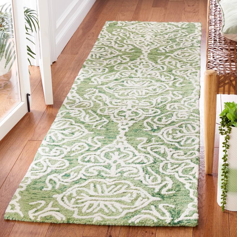 SAFAVIEH Handmade Blossom Mahalia Modern Floral Wool Rug - 2'3" x 8' Runner - Green/Ivory