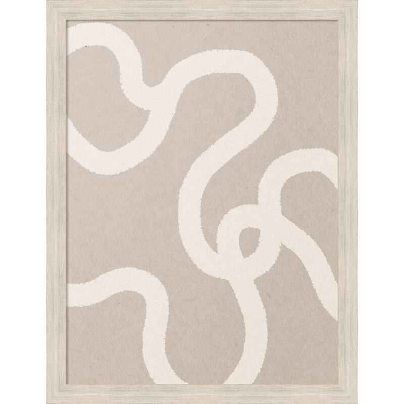 Minimal Abstract Line Art in Neutral 1 by July Art Prints Wood Framed Wall Art Print - Hardwood White Wash Narrow