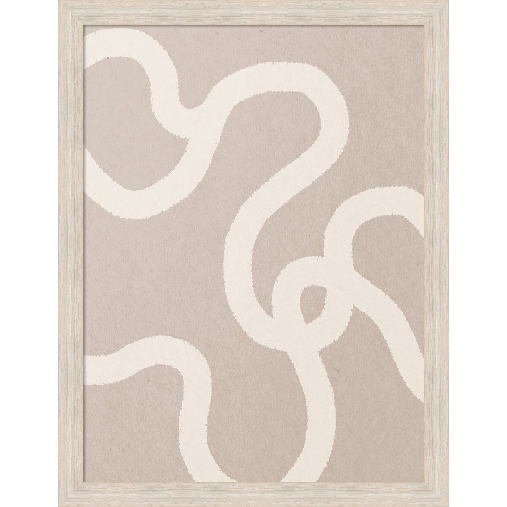 Minimal Abstract Line Art in Neutral 1 by July Art Prints Wood Framed Wall Art Print - Hardwood White Wash Narrow