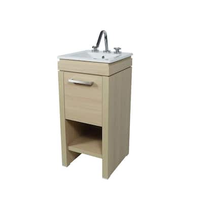 16" Single Sink Vanity In Neutral With White Ceramic Top