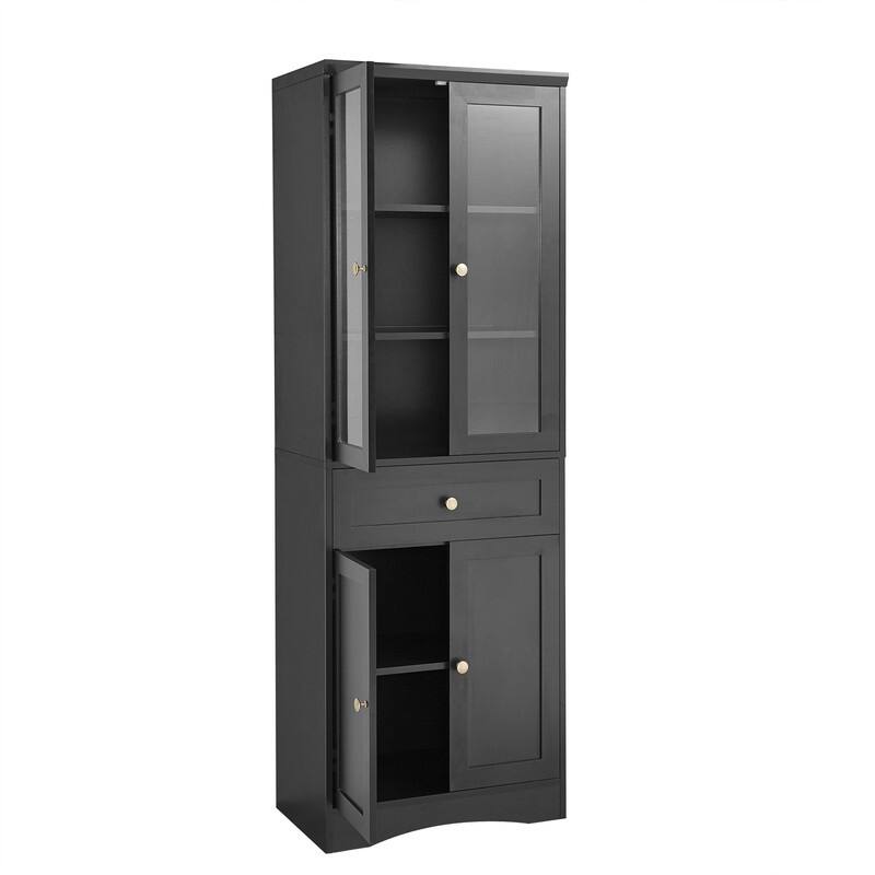 Freestanding Bathroom Storage Cabinet with 4 Doors and 1 Drawer, Tall Bathroom Floor Cabinet with Adjustable Shelf