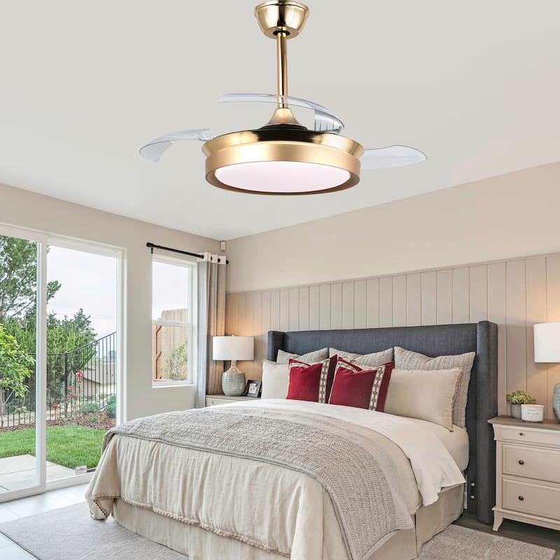 Oaks Aura Modern 36in. LED Light Memory Retractable Ceiling Fan with Light, 6-Speed,Dc Motor Technology, Remote Control