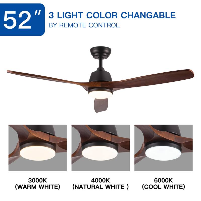 52" Farmhouse Rustic LED Ceiling Fan with Remote Control