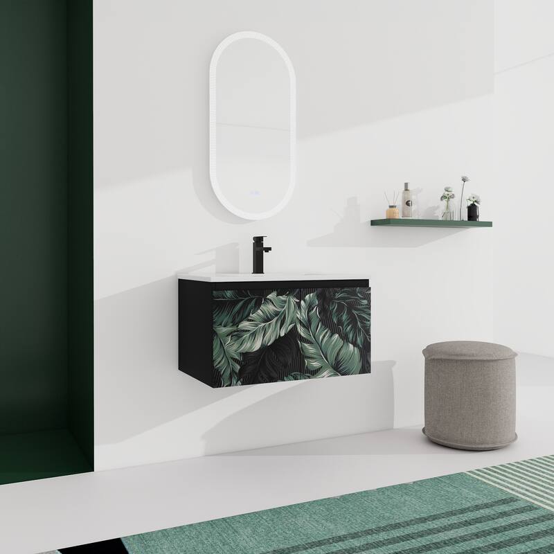Plywood Wall Mounting Bathroom Vanity Set in Black with Integrated Ceramic Sink