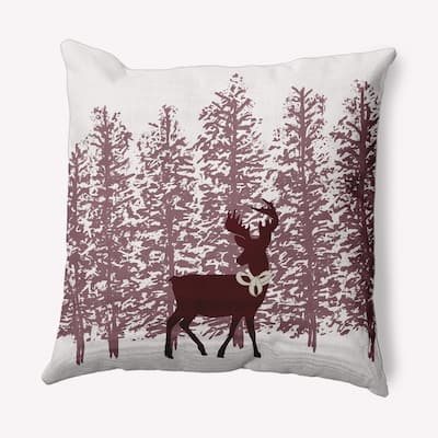 Reindeer Through the Woods Winter Soft Spun Polyester Decorative Throw Pillow