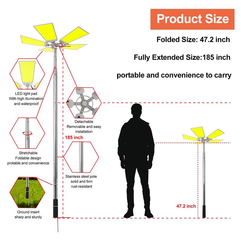 LED Telescopic Camping Lights Portable Outdoor Camping Light - Black