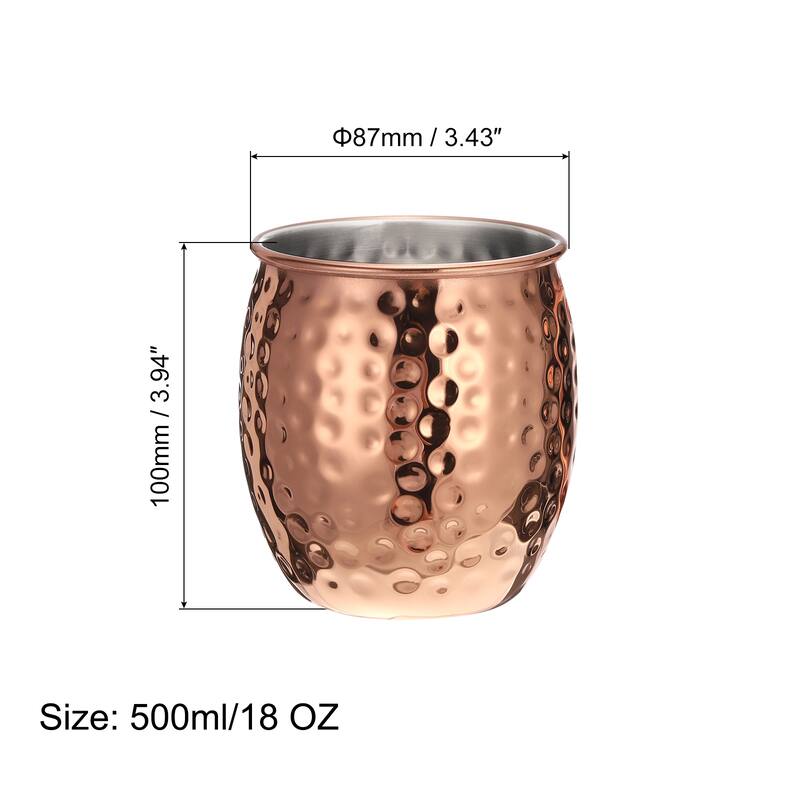Copper Mugs 500ml/18 OZ Hammered Cocktail Mugs, 1Pcs Rose Gold - Rose Gold - Rose Gold