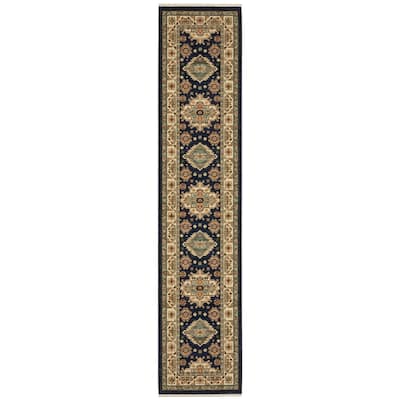 Style Haven Leander Tribal Medallion Navy/ Multi Fringed Wool Blend Area Rug.