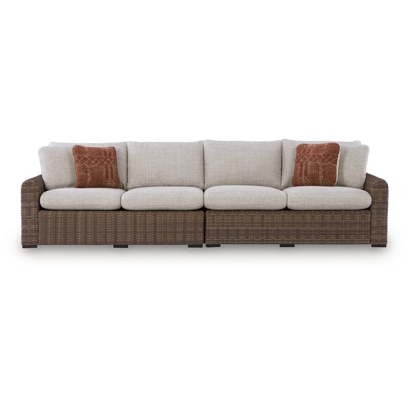 Signature Design by Ashley Angel Island Brown/Beige 4-Piece Outdoor Sectional - 127"W x 98"D x 31"H