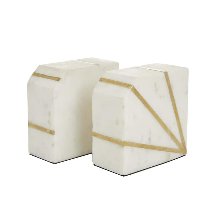 Marble Geometric 8 lbs Decorative Bookends with Gold Inlay - Set of 2 White - CosmoLiving by Cosmopolitan