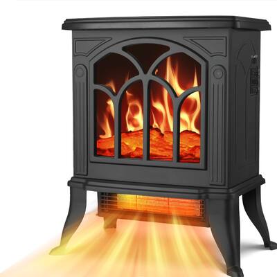 Portable 1500W Electric Fireplace Heater with 3D Flame Effect Stove Heater Black