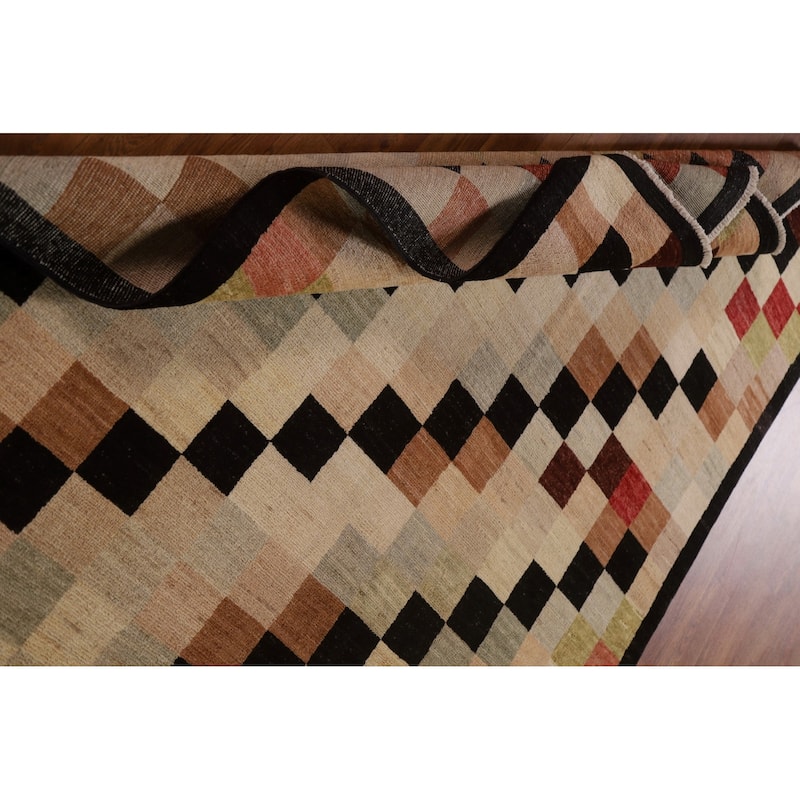 Modern Checkered Gabbeh Kashkoli Area Rug Hand-knotted Wool Carpet - 5'0" x 6'2"