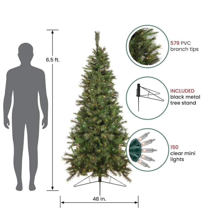 6.5' Pre-Lit Medium Canyon Pine Artificial Christmas Wall Tree Clear Lights