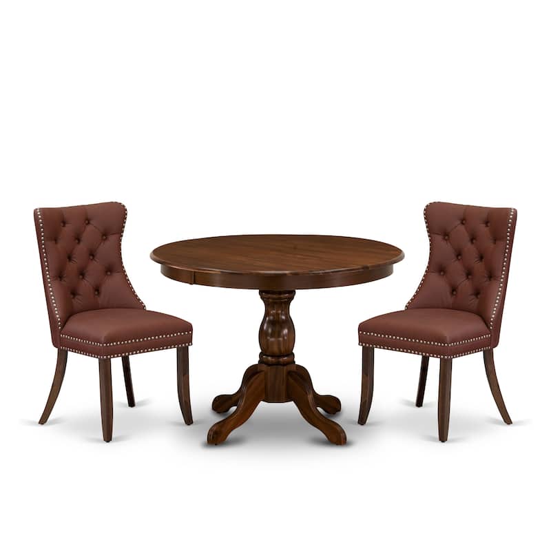 East West Furniture Kitchen Table Set Includes a Round Dining Room Table and Parson Chairs, Antique Walnut (Pieces Options)