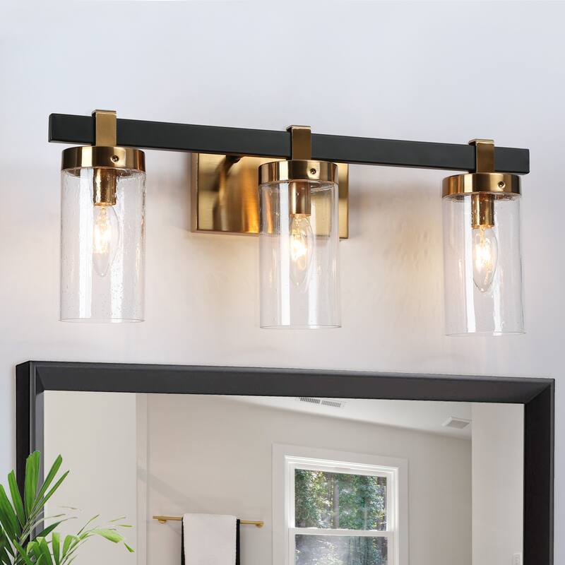 Modern Gold 3-Light Bathroom Vanity Lights Cylindrical Glass - 20" L-Seeded