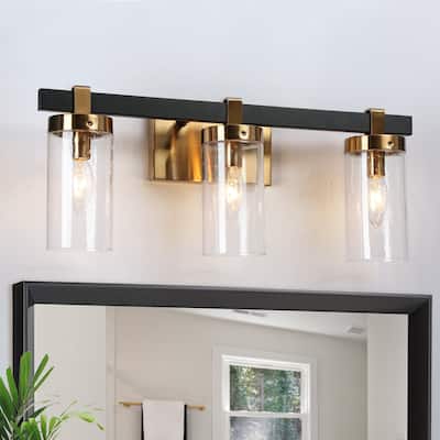 Modern Gold 3-Light Bathroom Vanity Lights Cylindrical Glass