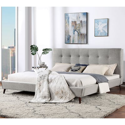 Kazz Mid-Century Fabric Upholstered Platform Bed by Furniture of America