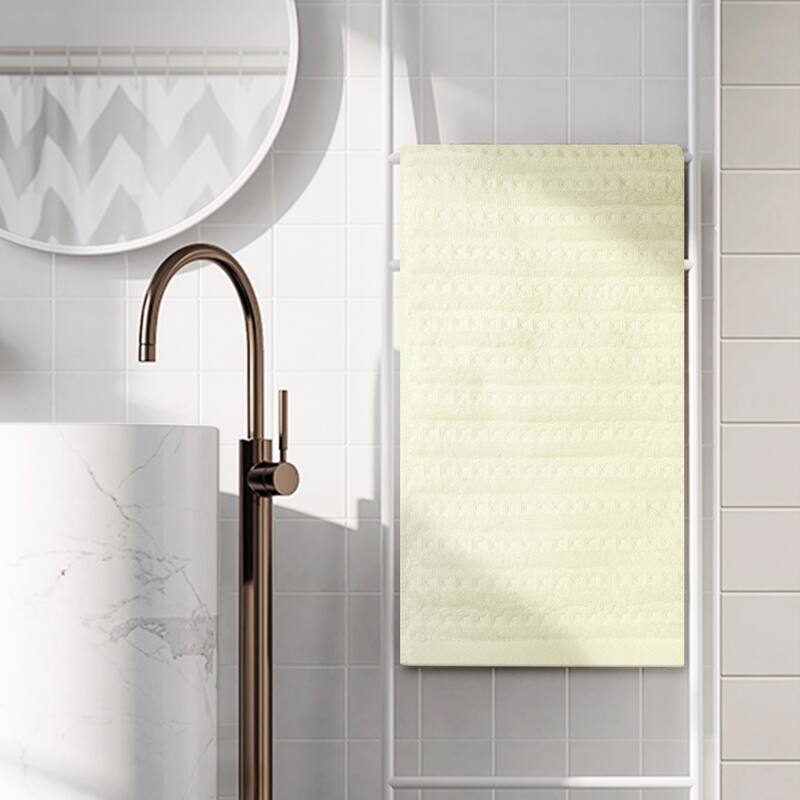 Solid Striped Hand Towels 14" x 28", 100% Cotton Soft Absorbent Towel Sets for Bathroom, Hotel - White - 2 Pack