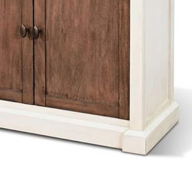 Camie Tall Cabinet, 2 Glass Doors w 2 Brown Doors, White Mahogany Wood