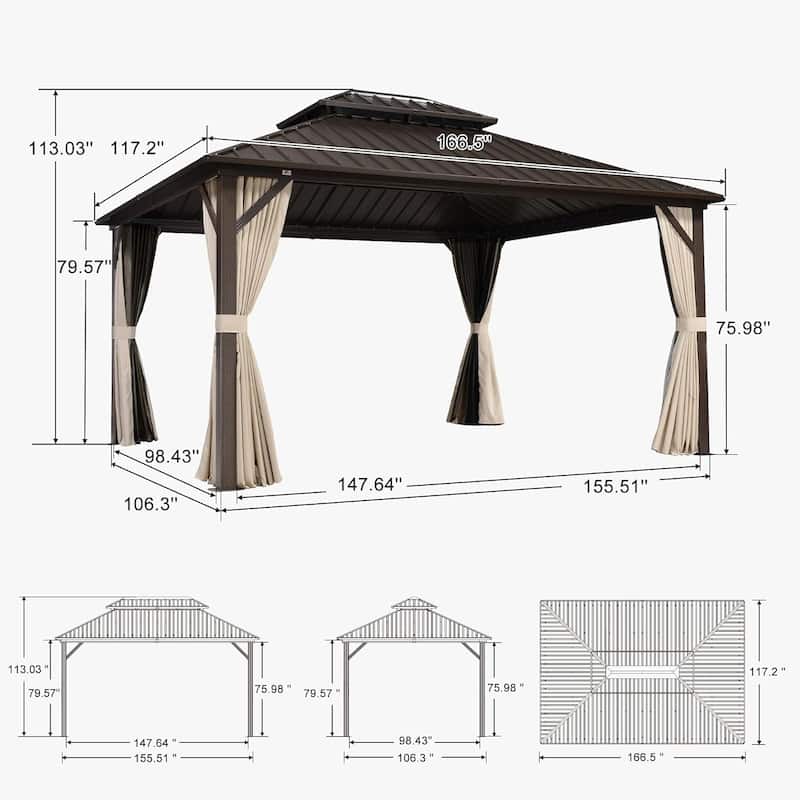 PURPLE LEAF Gazebo Outdoor Gazebo with Dual-Layer Galvanized Steel Double Roof Aluminum Gazebo with Netting and Curtains Bronze