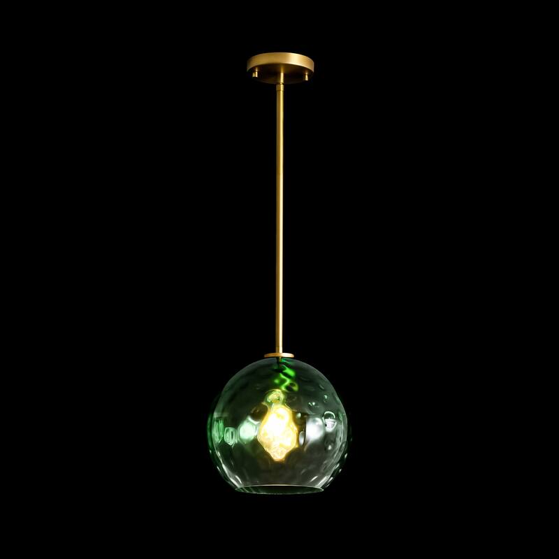 1-Light Modern Gold/Black Metal Hanging Pendant with Green Hammer Textured Glass Shade for Kitchen Island, Living room