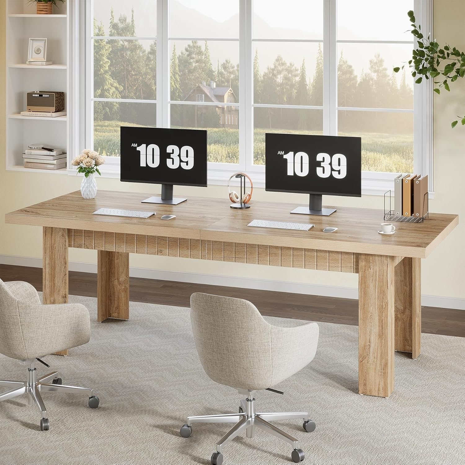79 Inch Extra Long Computer Desk for Home Office, Natural Oak