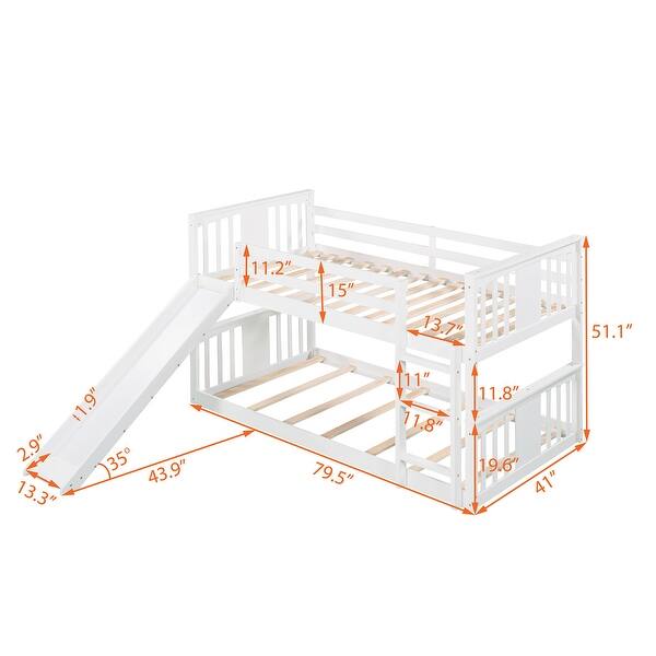 Stylish Twin Over Twin Bunk Bed with Slide, Full-length Guardrail and Built-in Ladder, Maximized Space