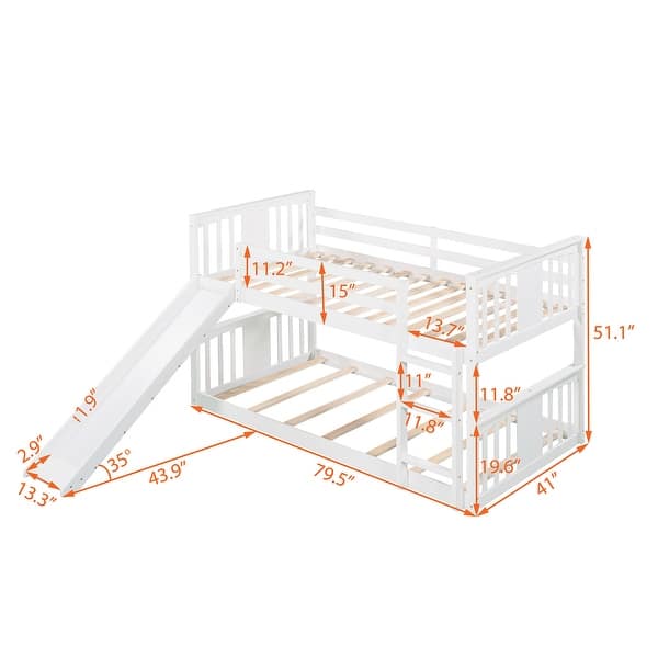 Twin Over Twin Solid Wood Frame Bunk Bed with Slide and Ladder